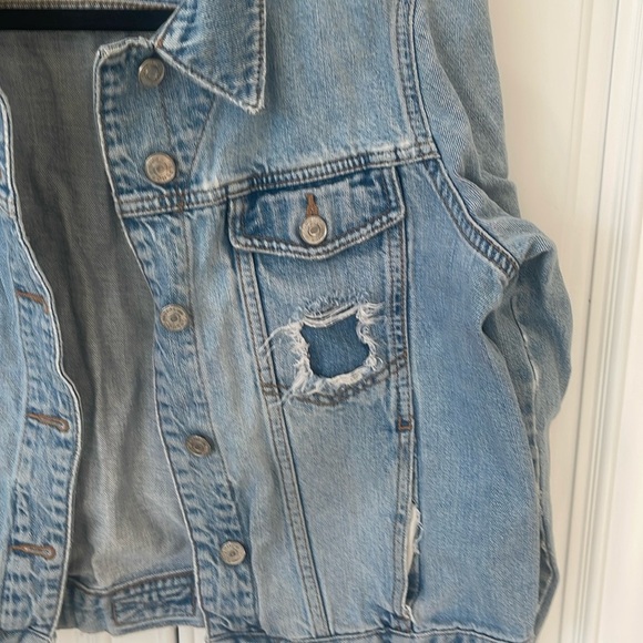 Topshop blue jean denim jacket distressed Light Wash size 10 - Picture 8 of 16